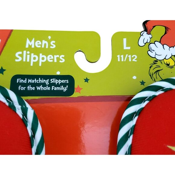New Grinch Santa Slippers Green Red Plush Christmas House Shoes Mens Large 11/12 - Picture 6 of 11